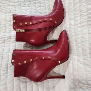 Nicole Miller Red Studded Leather Booties